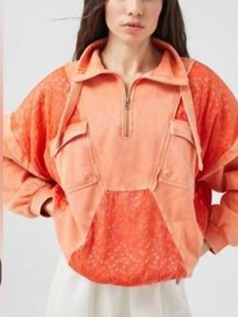 O Urban Outfitters Relaxed Coral Half-Zip Hooded Pullover XL